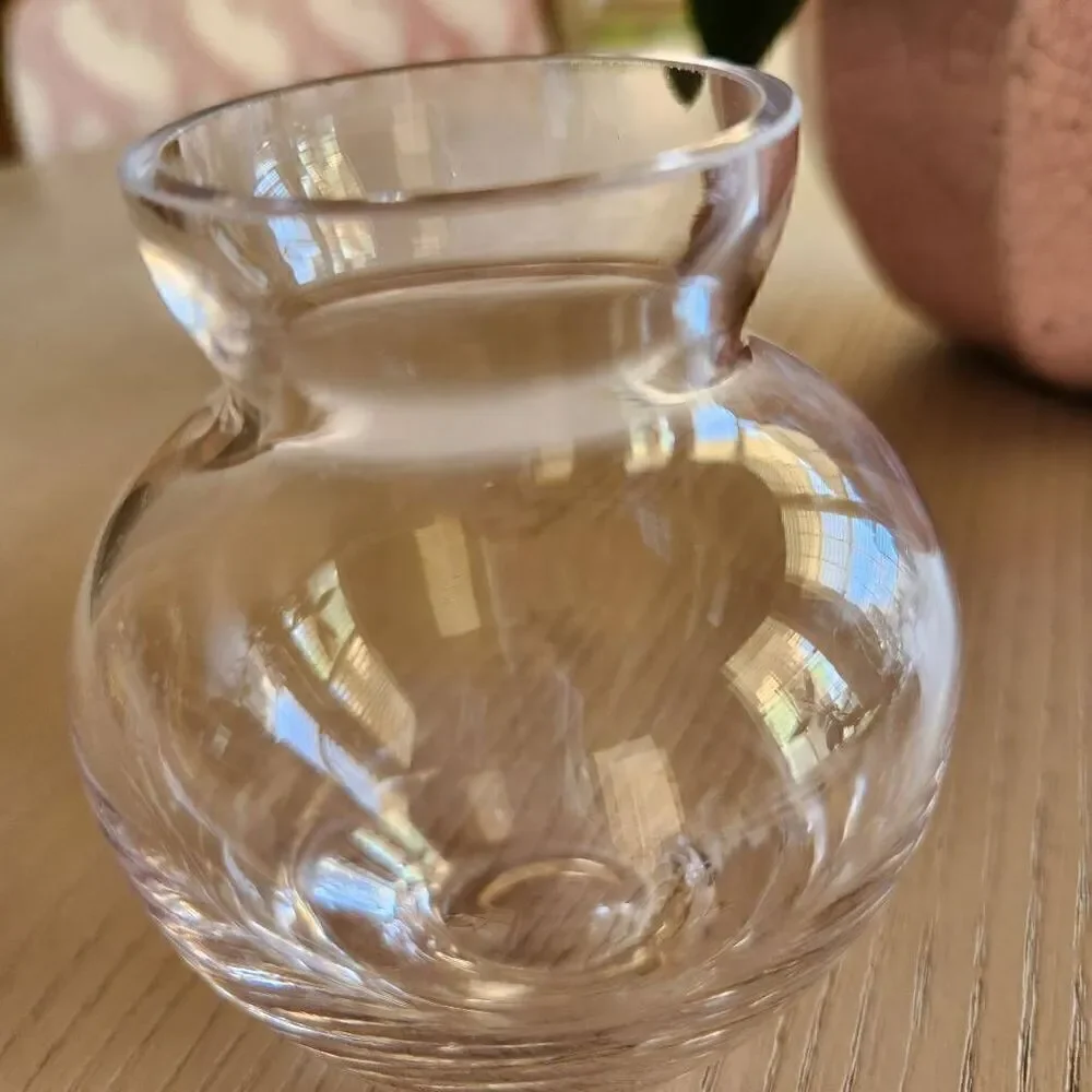 Clear mini glass vase round tulip top flare 5 in